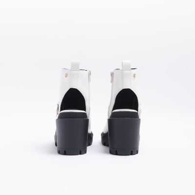 White open toe heeled ankle boots