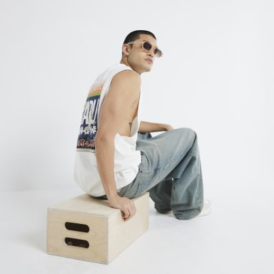 White Otaru Crane Sleeveless Tank Top