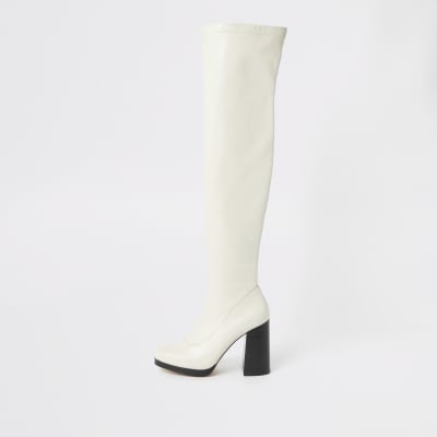 white knee high platform boots