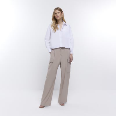 White oversized cropped long sleeve shirt