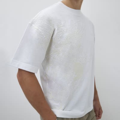 White Oversized Embroidered Phoenix T-Shirt