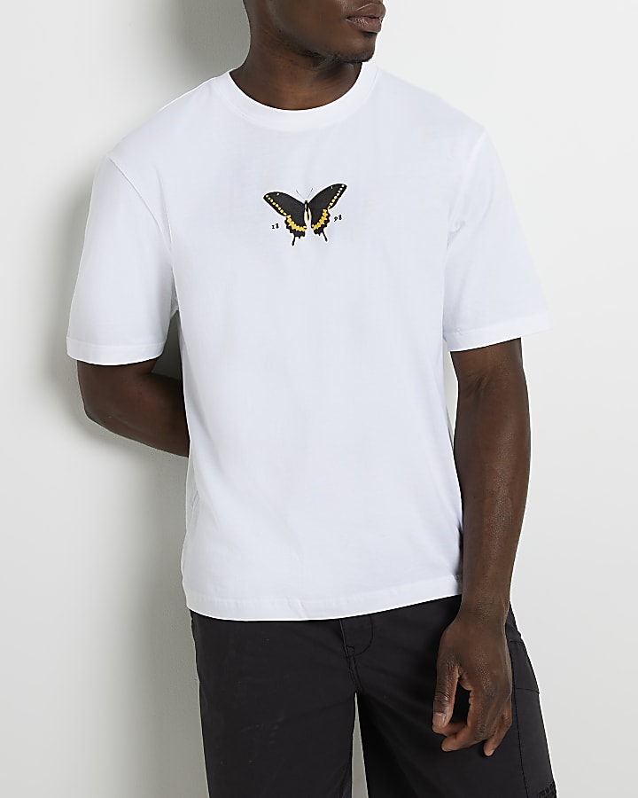 White oversized fit Butterfly graphic t-shirt