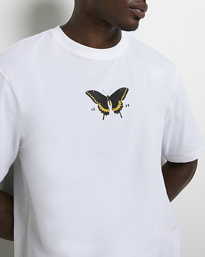 White oversized fit Butterfly graphic t-shirt