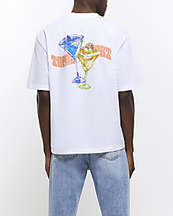 White oversized fit cocktail graphic t-shirt