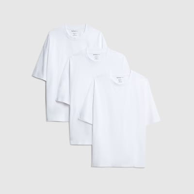 River Island White Oversized Fit Crew Neck T-Shirt 3 Pack