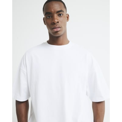 White Oversized Fit Curved Hem T-Shirt