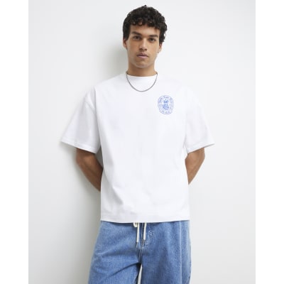 White Oversized Fit Dart Beer Label T-Shirt