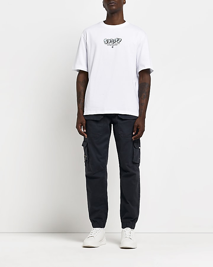 White Oversized fit graphic Society T-shirt