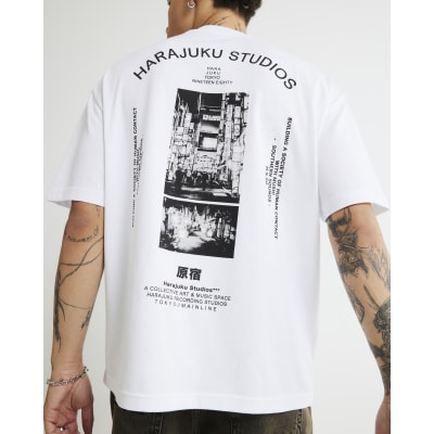 White Oversized Fit Harajuku Studios T-Shirt