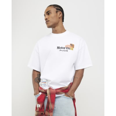 White Oversized Fit Motor Oil Bull T-Shirt