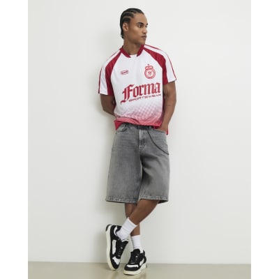 White Oversized Fit Ombre Football T-Shirt
