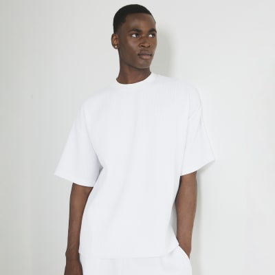 White Oversized Fit Plisse T-Shirt