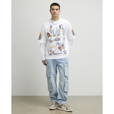 White Oversized Fit Tattoo Graphic T-Shirt