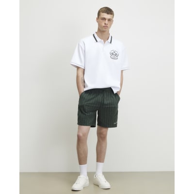 White Oversized Fit Tennis Crest Polo Shirt