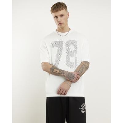 White Oversized Knitted Numbers T-shirt