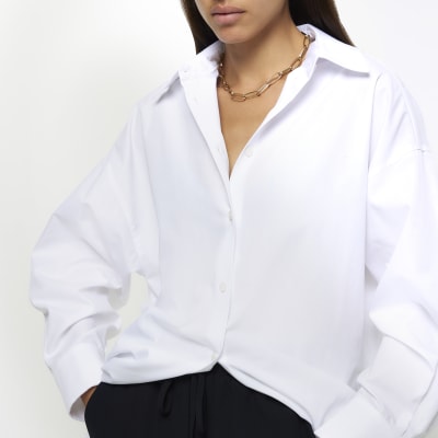White oversized split hem shirt River Island