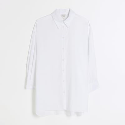 White oversized split hem shirt River Island