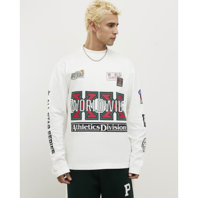 White Oversized Sports Long Sleeve T-Shirt