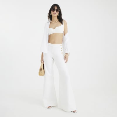 White Palazzo Button Detail Jeans
