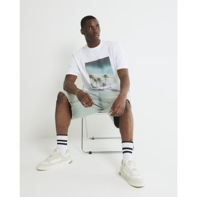 White Palm Tree Embroidered T-Shirt