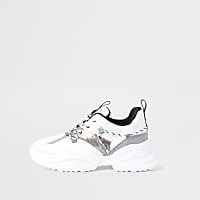 White panelled chunky lace up trainers