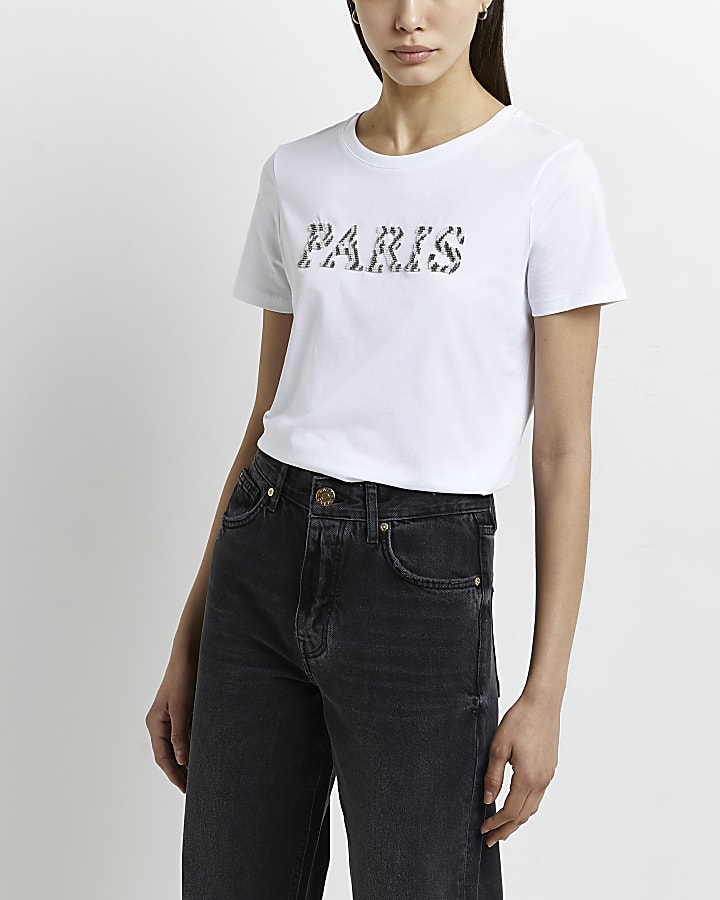 White 'Paris' beaded t-shirt