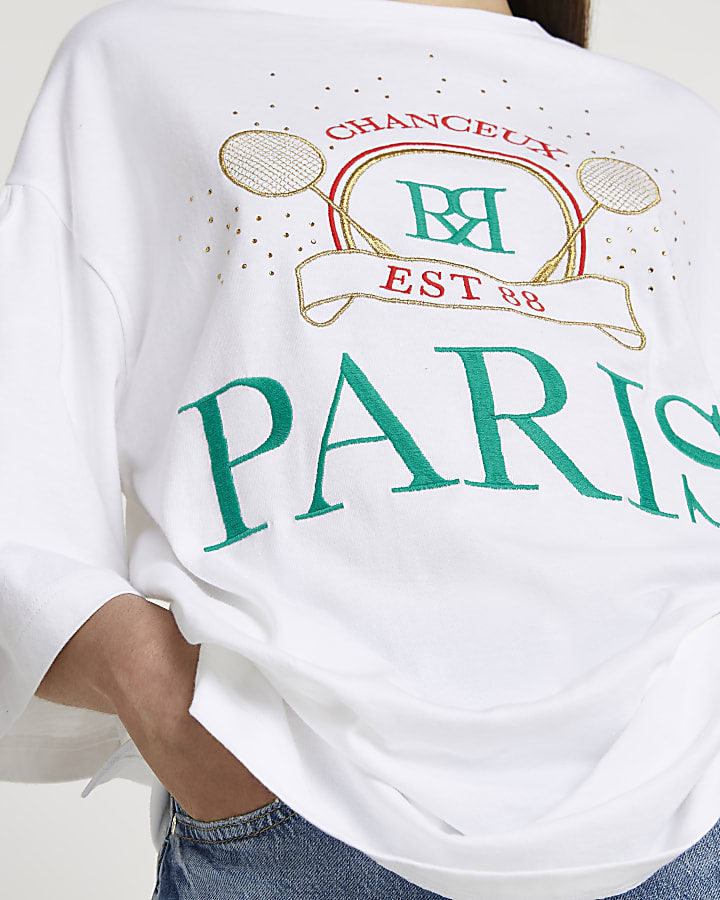 White 'Paris' oversized t-shirt