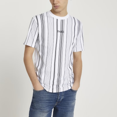 White 'Paris' stripe slim fit t-shirt | River Island