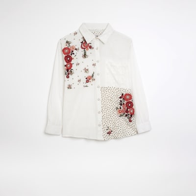 White patchwork floral print shirt | River Island