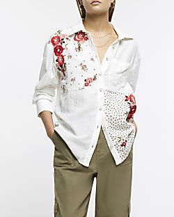 White patchwork floral print shirt