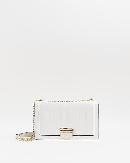 White patent quilted shoulder bag