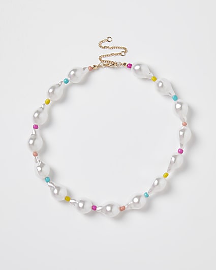 White pearl and bead collar necklace