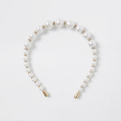 White pearl bead headband