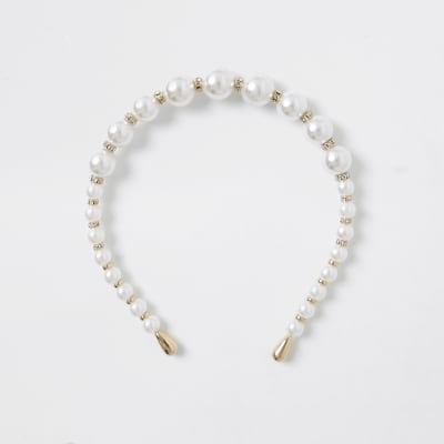 White pearl bead headband | River Island