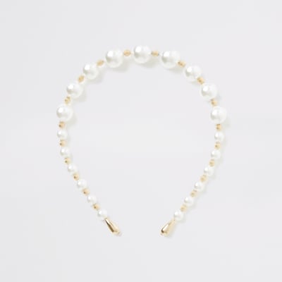 White pearl beaded headband | River Island