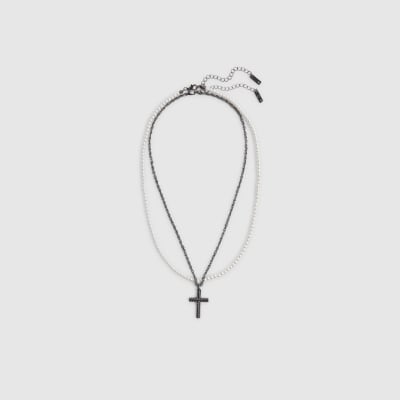 White Pearl Cross Pack Of 2 Necklaces