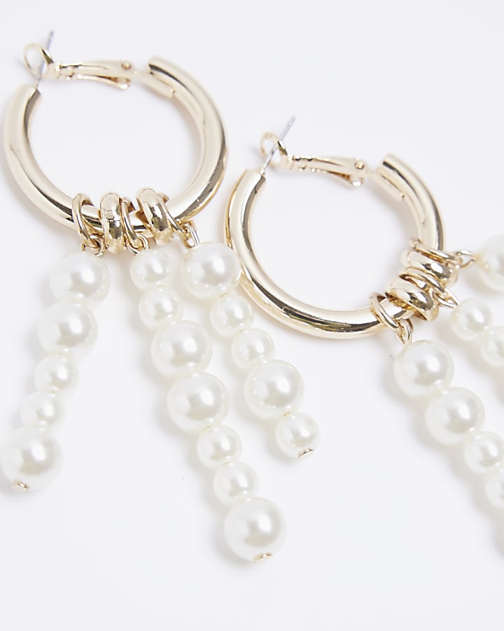 White pearl drop hoop earrings