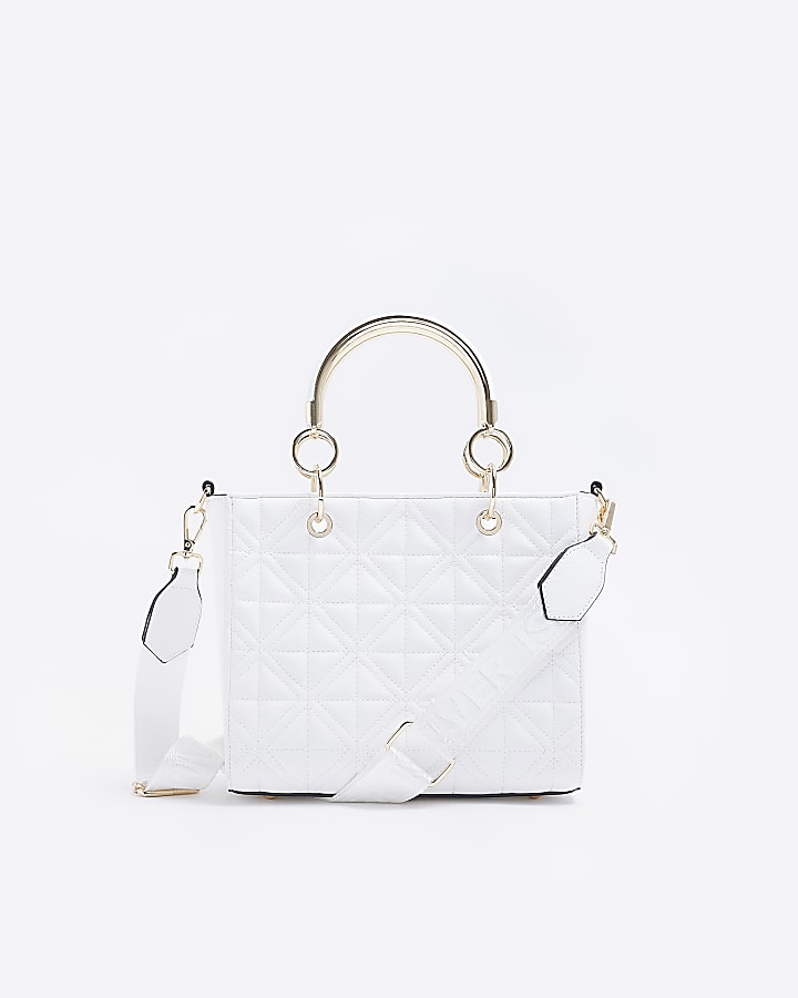 White pearl embellished tote bag