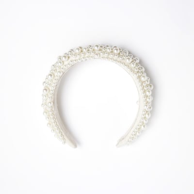 White pearl hair band | River Island