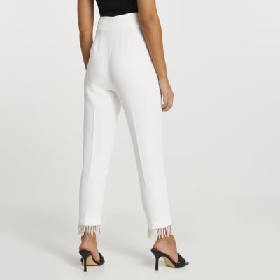 White pearl hem cigarette trousers