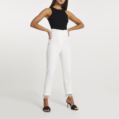 White pearl hem cigarette trousers