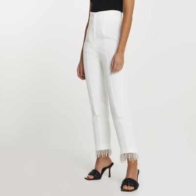 White pearl hem cigarette trousers
