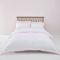 White pink border double duvet bed set