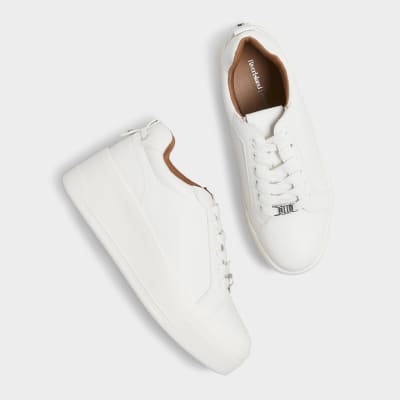 White Platform Lace Up Trainers River Island