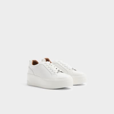 White Platform Lace Up Trainers River Island