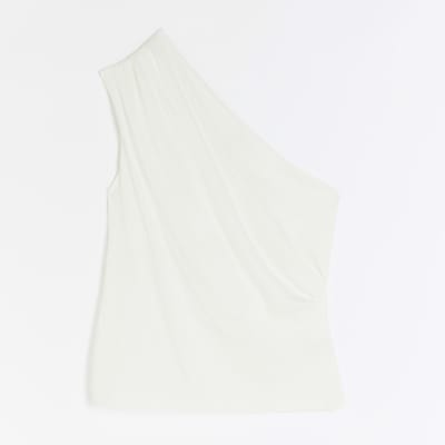 White pleated one shoulder top | River Island