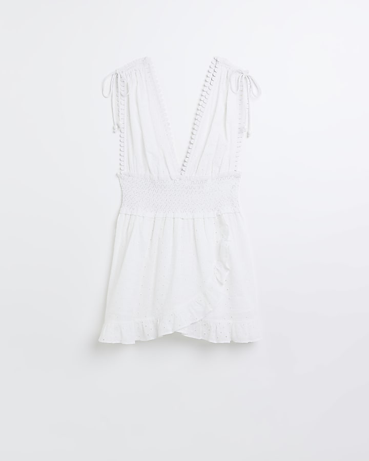 White Plunge Broderie Playsuit