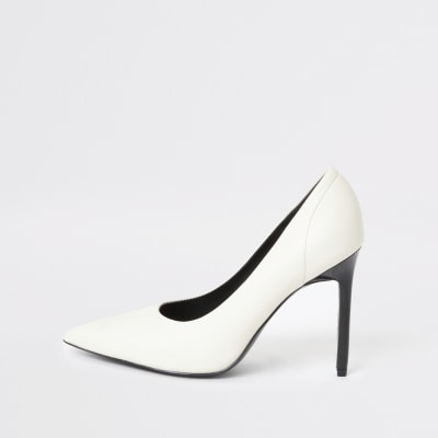 White pointed toe skinny heel court 