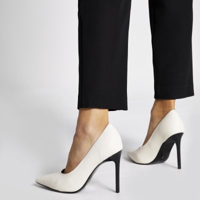 white skinny heels