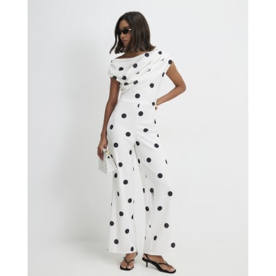 Polka Dot Asymmetric Drape Jumpsuit